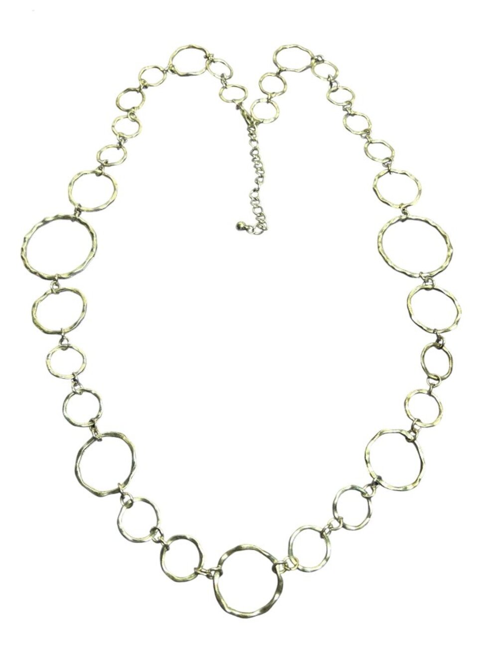 Silvertone Hammered Circle Chain Link Necklace 28 - 31 inches Long